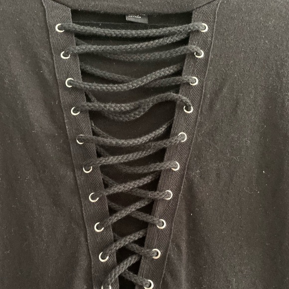 F21 Black Lace-Up T-Shirt - Picture 2 of 4